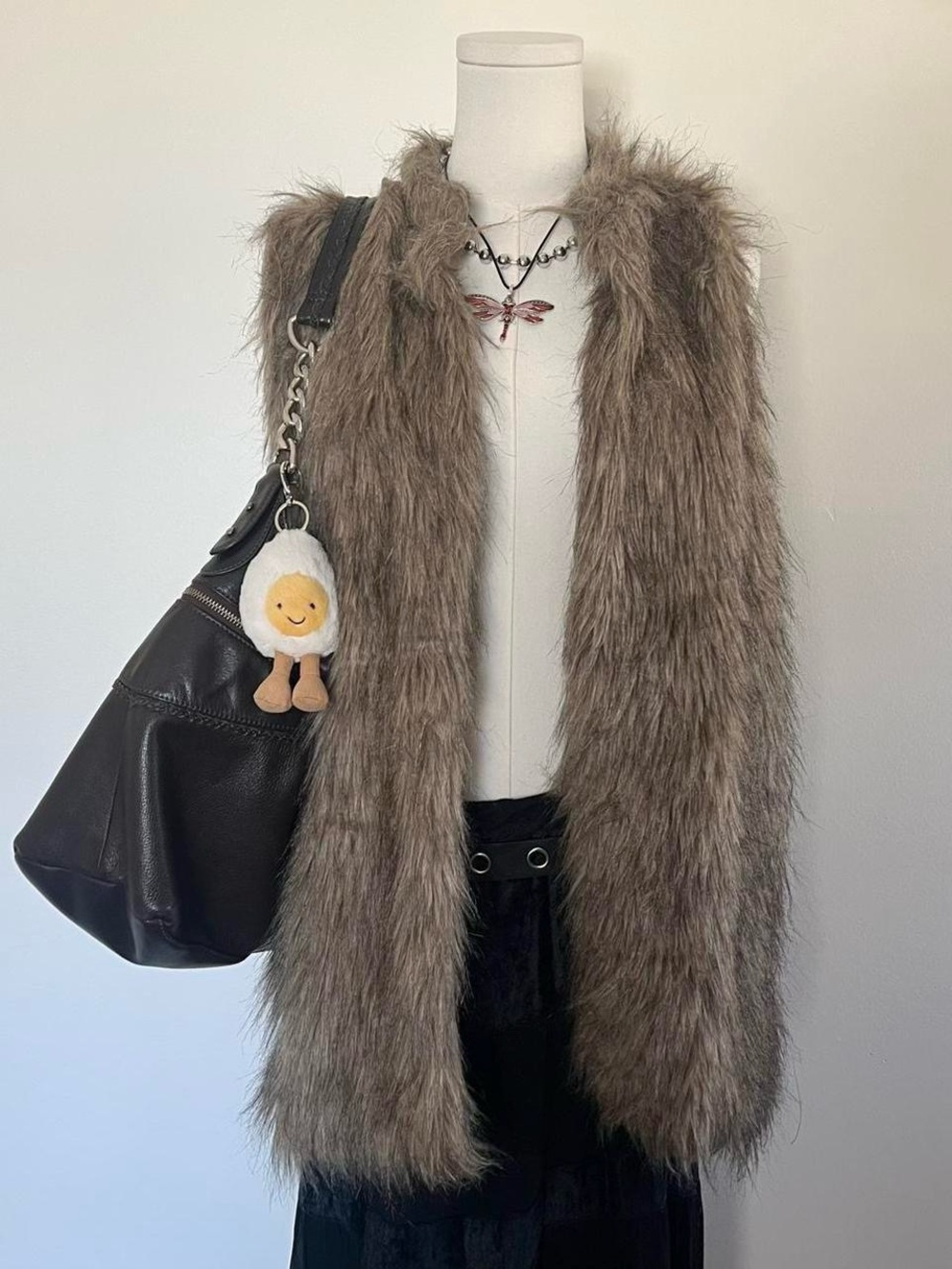 Taupe Faux Fur Open Front Vest